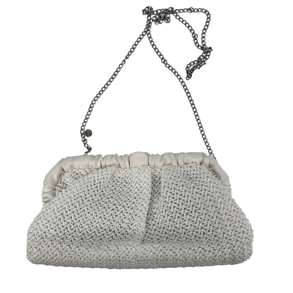 Olga Berg Amalia Gathered Clutch Crossbody White Summer Beach Resort Woven Straw